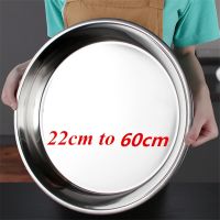 Large Stainless Steel thick Flat Round Dish tray Charger Plates Silver Serving Tray Cake Metal deep Plate dinner dish plate sets