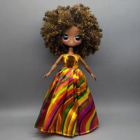 Suitable for OMG Doll Barbie Golden Striped Symphony Dress Nice Party Dress Girls Christmas Gift