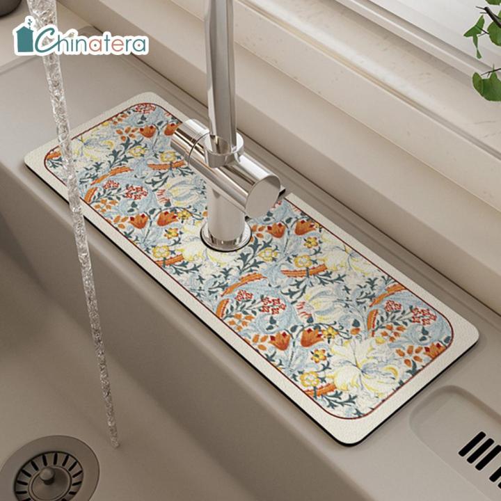 Chinatera Classic Sink Faucet Drain Pad Kitchen Absorbent Mat Polyester  Rubber Faucet Splash Guard Quick Drying Diatomite Sink Absorbent Mat