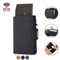 2023 Credit Card Holder Men Wallet RFID Aluminium Box Bank PU Leather Wallets with Money Clip Carbon Fiber Bank Cardholder Case