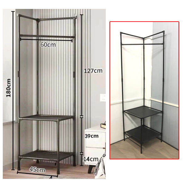 Corner Coat Rack 2 Layers Wardrobe Bathroom Bedroom Clothes Garment