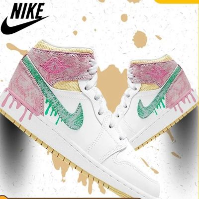[HOT] Original✅ ΝΙΚΕ Ar J0dn 1 Mid White Pink Ice Cream Basketball Shoes Simplicity- Young- Energetic- Super Rebound All-Match Sports Shoes Skateboard Shoes