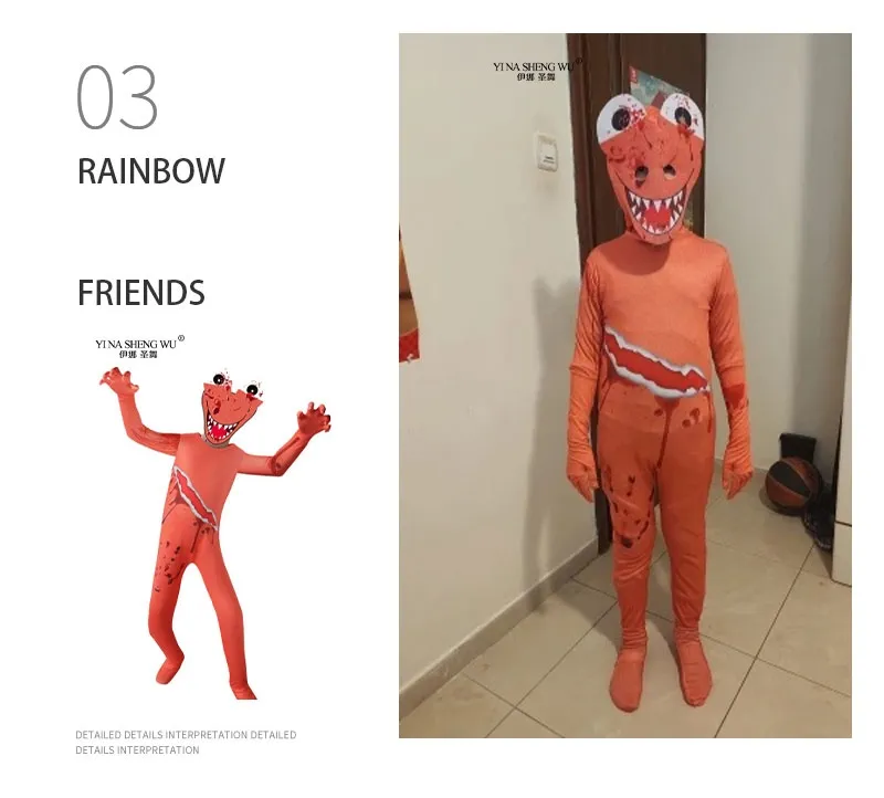 Rainbow Friends Costume Kids Blue Cosplay Horror Game Halloween Jumpsuit