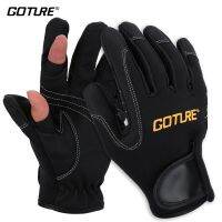 Goture Anti-slip Waterproof Fishing Gloves 2 Cut Finger Gloves for Fishing Hunting Riding Cycling EU Size L Black/Blue Color