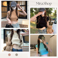 Mira_shop เสื้อครอปไหมพรม แขนสั้น คอกลม 2005-1#