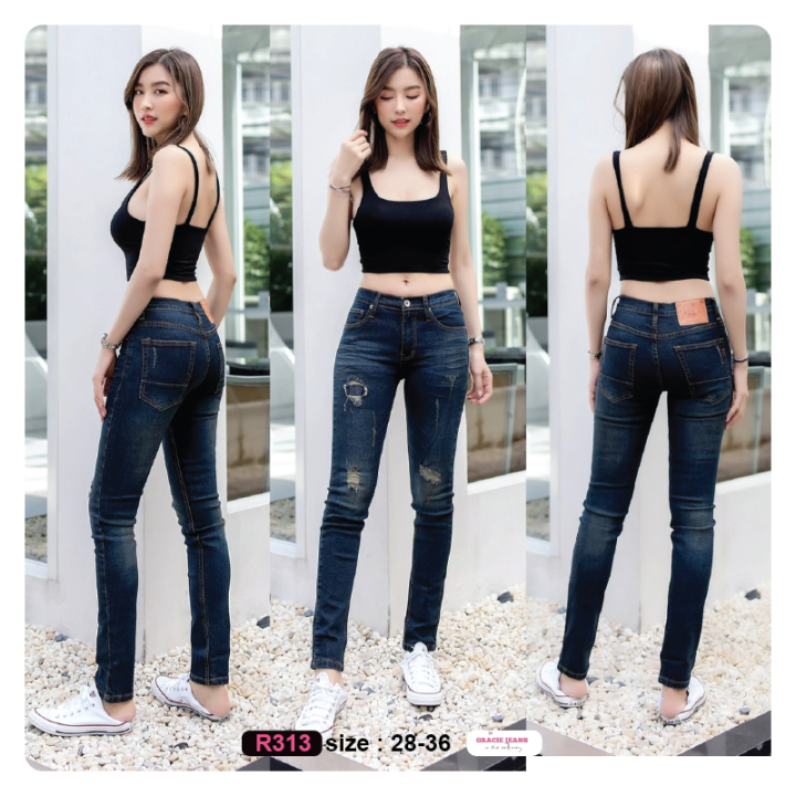 denim-jeans-กางเกงยีนส์เดนิม-ยีนส์เท่ๆมีสไตน์-tim-money-r313-แต่งสกิดขาด-กางเกงยีนส์เดฟ-เป้าซิป-กางเกงยีนส์ผู้หญิง-เอวกลาง-กางเกงขายาว-ทรงสวย