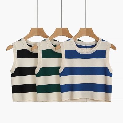㍿✷❀ Rib knit Top for O neck Sleeveless Crop Street Korean Fashion Shirt