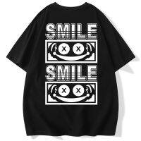 【Hot Sale】 trendy brand design sense smiling face short-sleeved t-shirt hip-hop popular letters large size mens tops