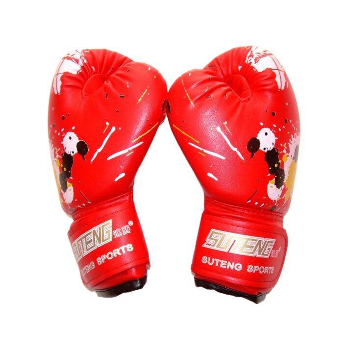 1pair-pu-leather-workout-muay-thai-ergonomic-boxing-gloves-fight-mitts-training-sparring-shockproof-kids-children-baby-punch