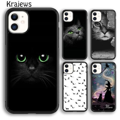 （shine electron）Krajews ดวงตาสีเขียวในเคสโทรศัพท์ที่กำหนดแบบเองแมวดำ,สำหรับ iPhone 14 5 6S 7 8 Plus X XR XS 11 12 13 Pro Max Samsung S21 S22อัลตร้า