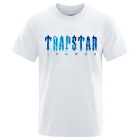 Trapstar London เสื้อยืดพิมพ์ลายสีน้ำเงินสำหรับผู้ชายเสื้อยืดคอกลมแขนลำลองขาสั้นคุณภาพสูงแบรนด์2023สำหรับฤดูร้อนเสื้อยืดแฟชั่นพิมพ์ลายคอกลมผ้าคอตตอน100% ฤดูร้อนใหม่เสื้อยืดคอกลมคอกลมแฟชั่นฤดูร้อน