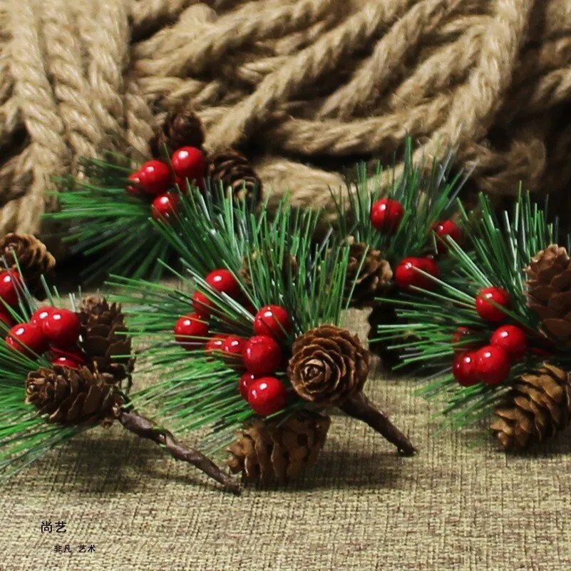 Simulation Christmas Pine Picks Stems Artificial Pine Sticks Red