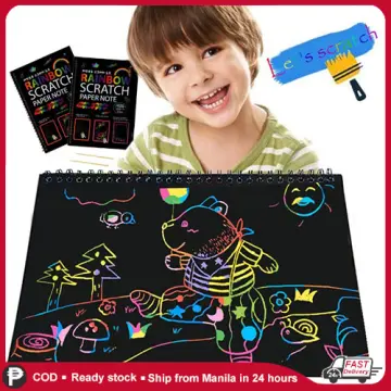 100/5 Piece DIY Rainbow Magic Sticky Notes Set Kids Black Scratch