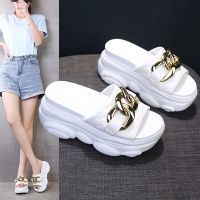 8ซม.ส้นลาดผู้หญิงรองเท้าแตะ Elegant Chain รองเท้าแตะเด็กหญิง House Flip Flop