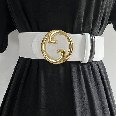 European Style Letter Buckle Belt Womens Decorative Coat Wide Dress Belt Waistband Closure Suit Elastic Corset Belt Waist Belt