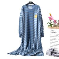 【 WYIN kitchen】 2021 Spring 【 WYIN kitchen】Loose Women Cartoon Sleepwear Long Sleeve100 Cotton Stripe Terry Nightgowns Oversize Pregnant Woman Nightdress