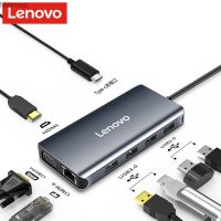 Lenovo LX0808 USB ฮับ C ไปยัง USB หลากหลาย USB 3.0 HDMI VGA อะแดปเตอร์ RJ45 Dock สำหรับแมคบุ๊กโปรแอร์อุปกรณ์เสริม Type C พอร์ตสำหรับแล็ปท็อป PC Meimiao