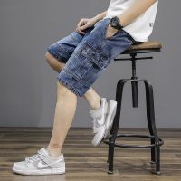 Mens Denim Shorts Cargo Multi-pocket Baggy Five-Point Jeans Shorts Fat Large Size Denim Shorts Plus Size 40 42