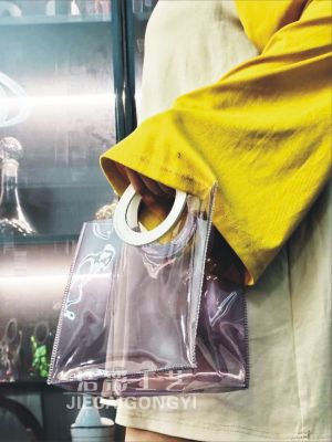 pvc handbag waterproof plastic bag custom transparent handbag shopping bag hand carry gift bag custom laser bag 【MAY】