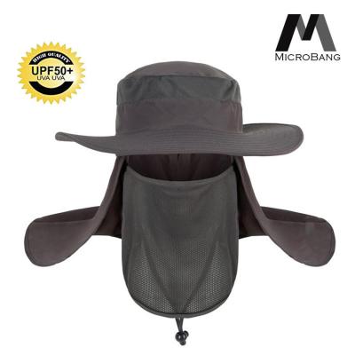 MicroBang หมวกกันแดด หมวกกันแดดหมวก หมวกผู้หญิง   Fishing Sun Hat UV Protection 360° Wide Brim Sun Visor Hat Removable Neck Face Mask Flap Cover Cap for Fishing Gardening Beach Camping Boating with Free Arm Sleeves