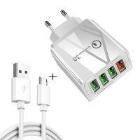 2 in 1 1m USB to Micro USB Data Cable + 30W QC 3.0 4 USB Interfaces Mobile Phone Tablet PC Universal Quick Charger Travel Charger Set, EU Plug/US Plug/ UK Plug