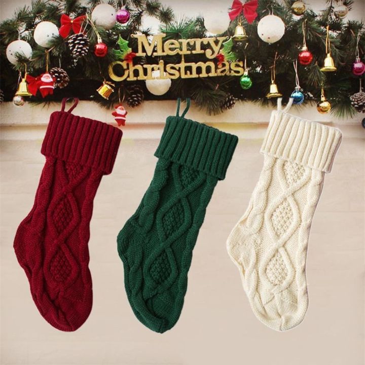 ถุงเท้าถักลายถุงซานตาคริสต์มาสประดับตกแต่งต้นไม้ซานตาคริสต์มาสคลาสสิกของขวัญขนมตกแต่ง-bqgbg63511ถุงเท้าคริสต์มาส