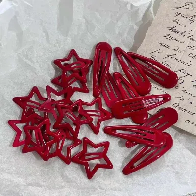 10pcs Red Star Snap Clip For Girl Waterdrop Barrettes Hairpin Hairpin Red Star Hairpin Girl Waterdrop Barrettes Hairpin Girls Cool Personality Flash Star Clip Hair Accessories Hair Accessories Star Clip Hair Accessories Flash Star Clip Hair