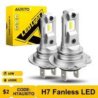 AUXITO 2Pcs H7 LED Headlight Bulbs Mini Size Fanless Wireless for Car Headlight CSP LED H7 Auto Diode Lamp 6500K 360° Beam Angle