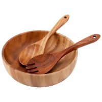 Wooden Salad Bowl- 9.4 Inch Wood Salad Wooden Bowl with Spoon, Can Be Used for Fruit, Salad