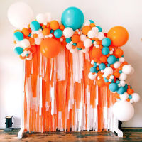 Marcaron Orange White Balloon Garland Arch Set With Streamer Backdrop For Baby Shower Girl Kids Halloween Birthday Party Decor