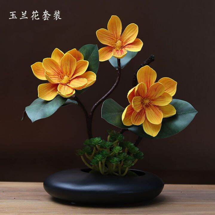 mzd-flower-set-tabletop-ceramics-vase-chinese-magnolia-flower-set-ceramic-vase-decoration-living-room-dining-table-decoration-flower-holiday-party-decoration