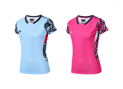 Hot Sale   Womans Badminton Sports Shirt Competition Training Short-sleeve Breathable Quick Dry Jersey 2308B