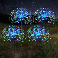 Solar Fireworks Lights LED Outdoor Garden Grass Globe Dandelion Decoration Fairy Lights Waterproof Patio Lawn Pathway Lamp