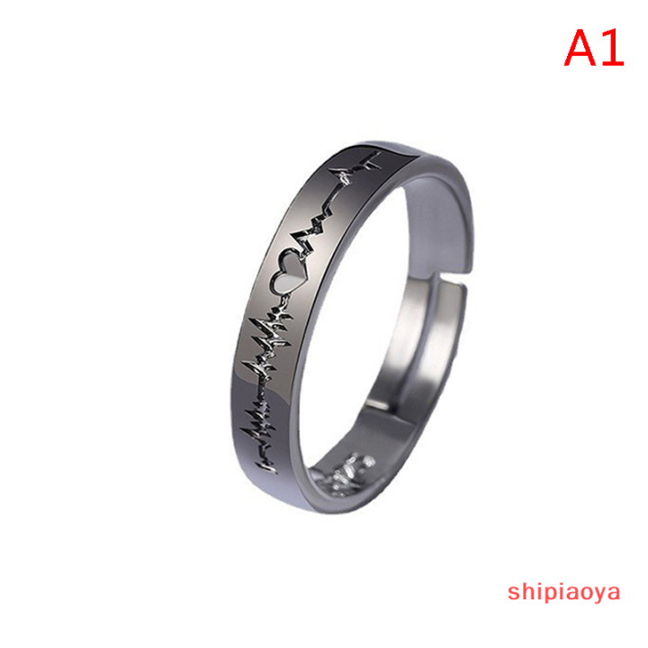 shipiaoya-แหวนคู่รักโรแมนติกสำหรับผู้หญิงผู้ชายพังค์หัวใจ-ecg-สีดำสีขาวตลอดกาลรักแหวนแต่งงานให้คำมั่นสัญญาของขวัญวันวาเลนไทน์
