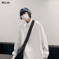 MOLAN เสื้อยืดโปโล ผู้ชายเสื้อกันหนาวลำลองของผู้ชายสีทึบประจำวันเรียบง่ายเสื้อโปโลแขนยาวเรียบง่าย