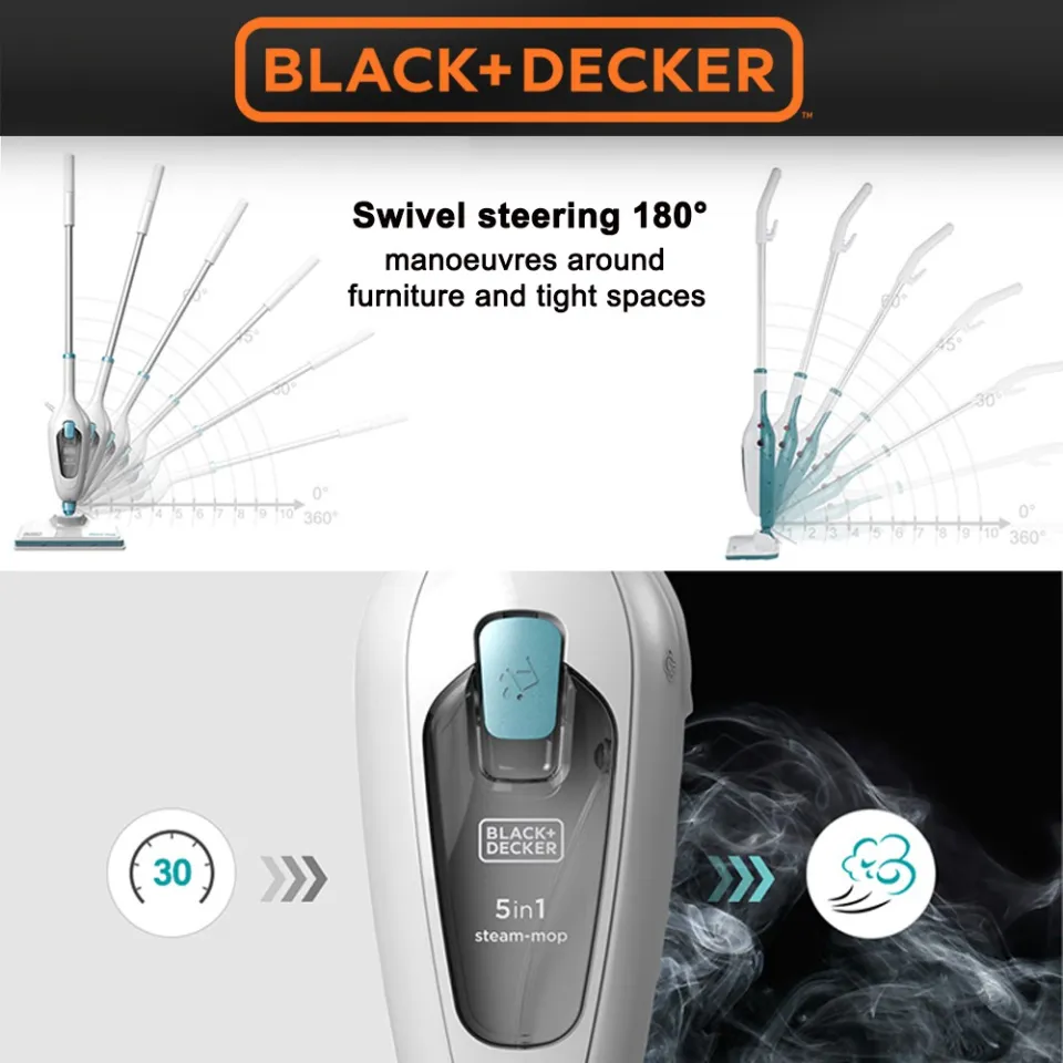 Black & Decker 5 in 1 Hard Wood,Laminate,Stone,Tile Cleaning Steam Mop,  FSMH13E5