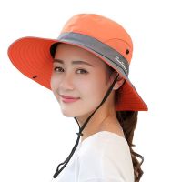 Topi Bucket สำหรับผู้หญิงหมวกแก็ปผู้หญิงหมวกกันแดดระบายอากาศหางม้ากันแสงยูวีตาข่ายปีกกว้างหมวกทรงปีกกว้างสำหรับท่องเที่ยวกลางแจ้งตกปลาปีนเขา