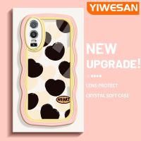 YIWESAN เคสสำหรับ VIVO Y76 5G เคส Y74s Y76s 5G ลายการ์ตูนรูปหัวใจแฟชั่นขอบคลื่นเคสโทรศัพท์โปร่งใสน่ารักเลนส์กล้องถ่ายรูปนิ่มกันกระแทกเคสป้องกันซิลิโคนใส