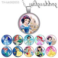 ✢♂ Princesses Snow white Belle Elsa Mermaid Round Glass glass cabochon silver plated/Crystal pendant necklace jewelry for Gift
