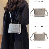 Summer summer high-end niche messenger bag women 2023 new simple foreign style shoulder bag silver small square bag 【BYUE】