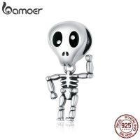 ▬┋☬ bamoer Genuine 925 Sterling Silver Halloween Skull Man CZ Charm for Original Luxury Brand Female DIY Jewelry Make SCC1617