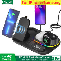 30W 4 In 1 Wireless Charger Stand สำหรับ 14 13 12 11 X Apple Samsung Watch Pro Fast Charging Dock Station