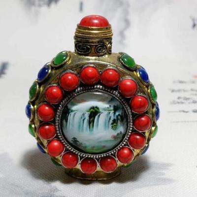 ¤❧❡ Antique miscellaneous ethnic handicrafts Luminous snuff bottle copper Tibetan antique do old old goods