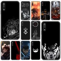 【Shell set]โทรศัพท์กรณีสำหรับ Huawei Honor 9X 9 9A 10 20 8X 8A 8S 7X I 6A Pro Play Lite ฝาครอบสีดำ Prime แนวโน้ม Funda Art Berserk Guts อะนิเมะ