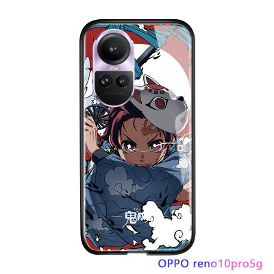 Serpens เคสสำหรับ OPPO Reno10 Pro 5G,อะนิเมะกันกระแทกสำหรับเด็กผู้หญิงผู้หญิงเคสโทรศัพท์ฆ่าปิศาจ Kimetsu No Yaiba Tanjirou Nezuko เคสกระจกนิรภัยมันวาว