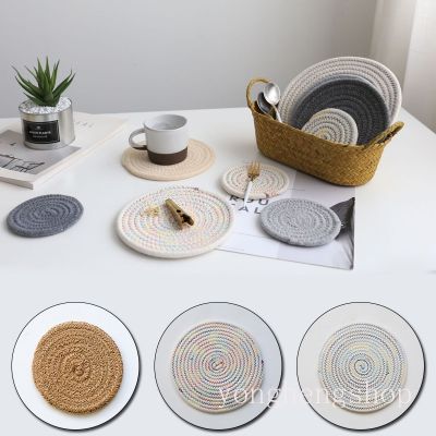 INS Round Handmade Placemat Pad Coaster Cotton Linen Knitting Placemat Anti-skid Insulation Pad Kitchen Table Mat Decor