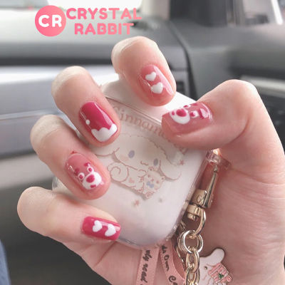 CRYSTAL RABBIT เล็บปลอมกันน้ำแบบถอดได้สติกเกอร์ติดเล็บหมีสตรอเบอร์รี่/หมีน่ารัก/สีทึบ/ซัลลิแวนชุด 24 QC7311706