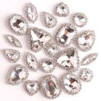 Sunflower type Silver claw settings 10 shapes mix glass crystal clear colors with rhinestone chain sew on diy trim