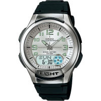 Casio แบตเตอรี่ 10 ปี สองระบบเข็มดิจิตอล นาฬิกาข้อมือผู้ชาย สายเรซิน รุ่น AQ-180W ของแท้ รับประกัน 1 ปี