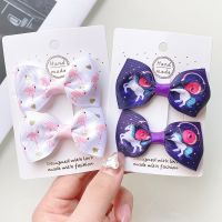 4Pcs/2 Pack Cute Printed Bowknot Hair Bows Hair Clips For Girls Headwear New Handmade Barrettes Best Gifts Kids Hair Accessories